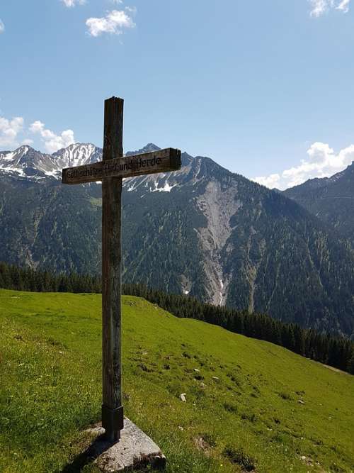 Cross Faith Christ Nature Mountains Sky Pasture