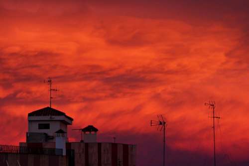 Dawn Red Mediterranean Sky Landscape Clouds