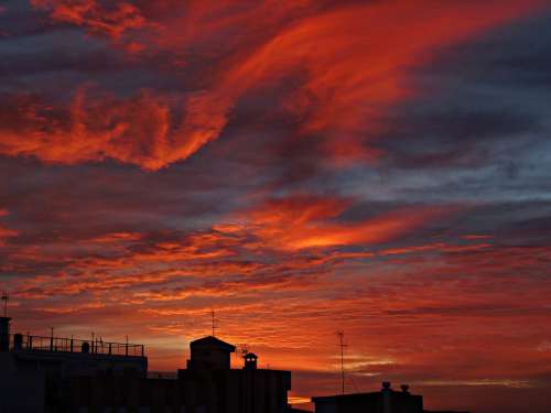 Dawn Reddish Clouds Mediterranean Spain Awakening