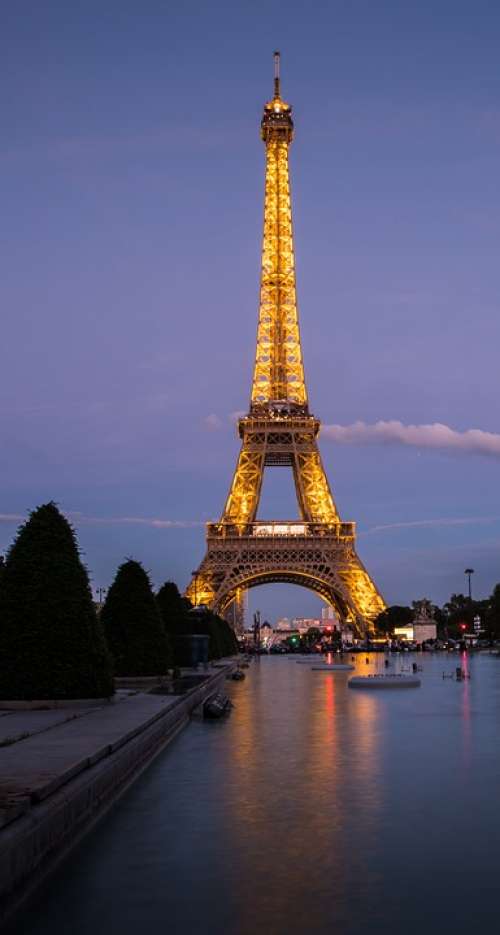 Dusk Night Tower Eiffel Sky Blue Metal Iron