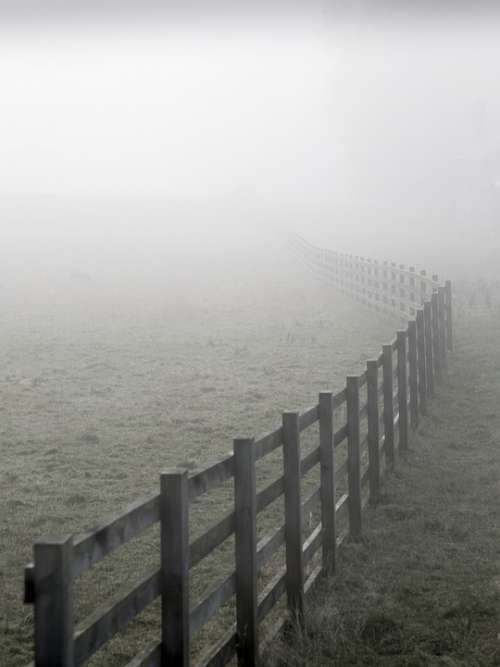 Fence Mist Landscape Fog Countryside Abandoned