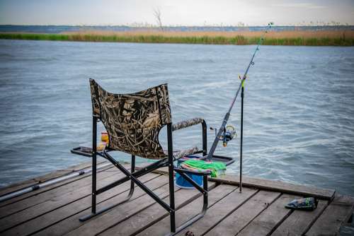 Fishing Rod Folding Chair Fisherman River Lake