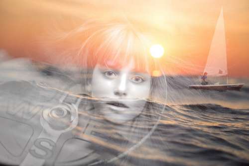 Girl Woman Sailboat Ocean Sunset Sunrise Compass