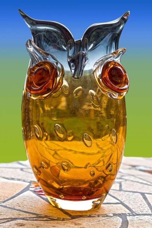 Glass Art Vase Owl Decoration Art Craft Handmade
