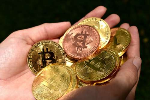 Gold Bitcoin Hands Holding Bitcoin Btc Currency