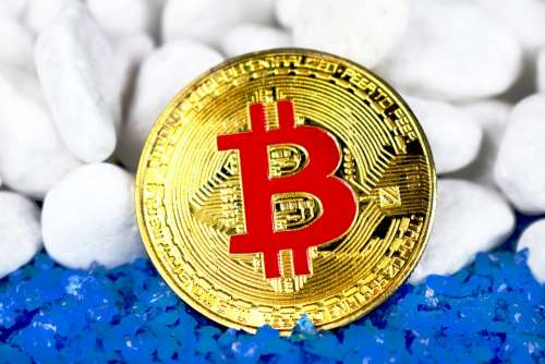 Gold Bitcoin Bitcoin Cash White Background Blue Salt