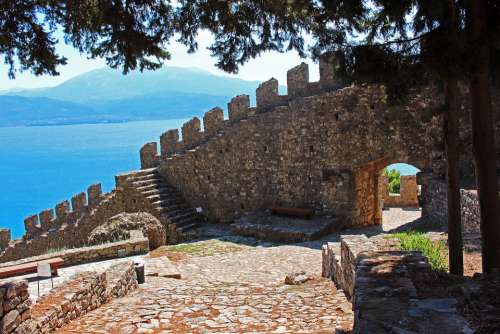 Greece Nafpaktos Tourism Fortress Stone Wall