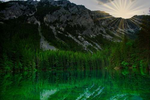 Grünersee Austria Nature Lake Mountains Reflection