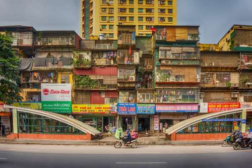 Ha Noi Vietnam City Houses Road Bicycle People