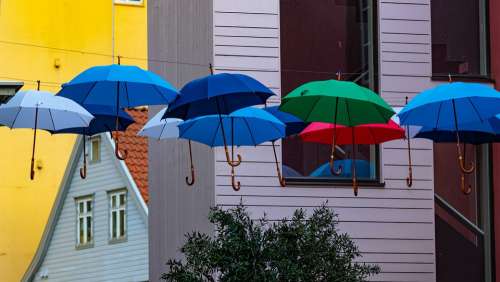 House Umbrellas Colorful Color Art