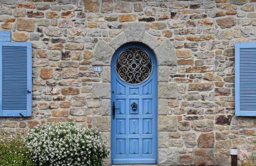 House Gate Round Door With Stained Glass Window