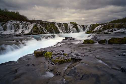 Iceland Landscape Waterfall Clouds Long Exposure