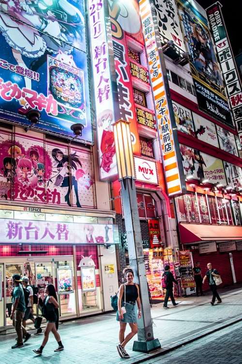 Japan Asia Neon Streetm City Travel Architecture