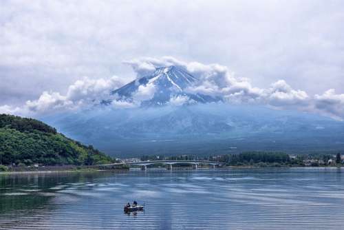 Japan Mountain Volcano Fuji Sky Nature Clouds