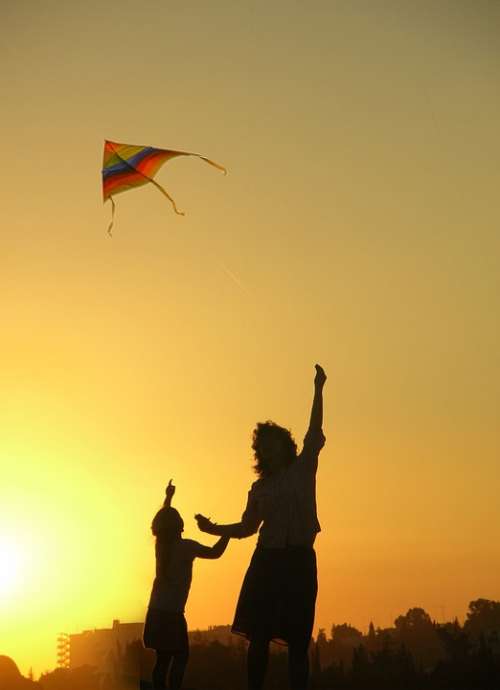 Kite Mother Family Sky Happy Flying Playful