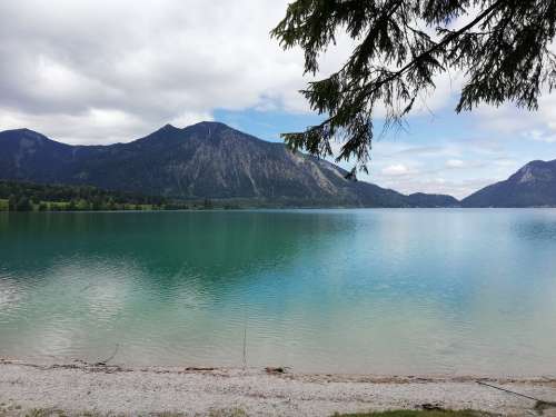 Lake Walchensee Bavaria Sky Mountains Spring