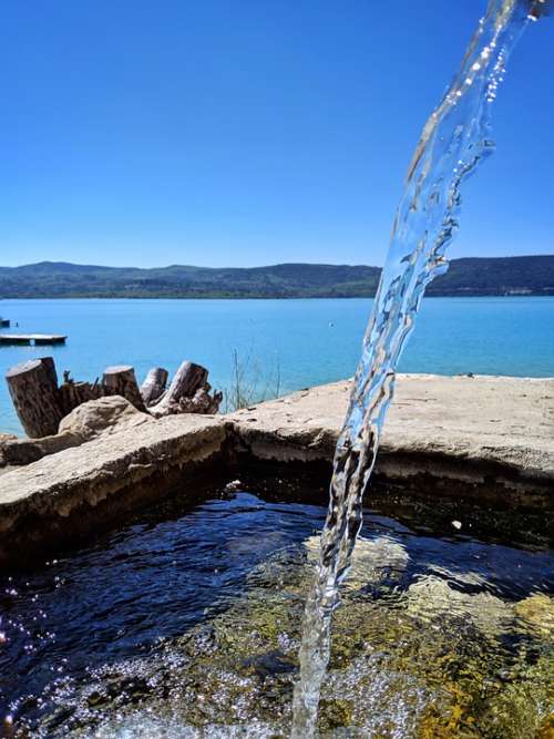 Lake Water Fountain Blue Mountain Alps France