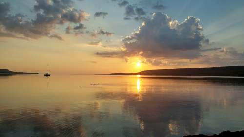 Lakeshore Sunrise Summer Outdoor Yellow Landscape