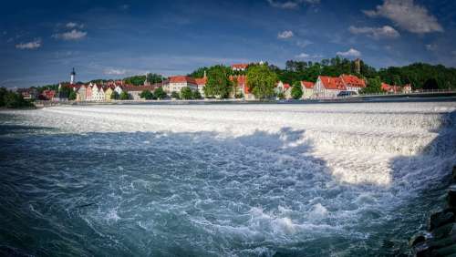 Landsberg Lech Panorama Weir Barrage Wave River