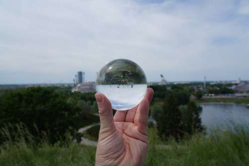 Lens Ball Mirroring Olympic Stadium Munich Water