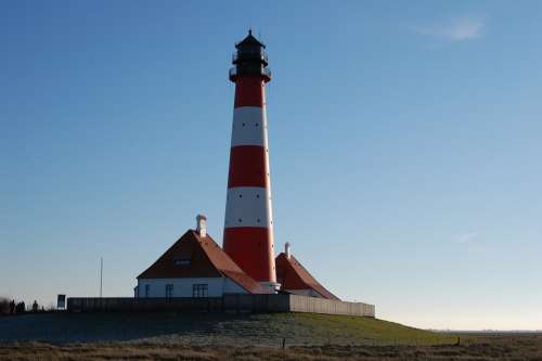 Lighthouse Westerhever North Sea Blue Sky Terp