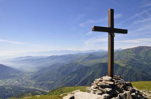 Mountain Summit Cross Mountains Peaks Sky Nature