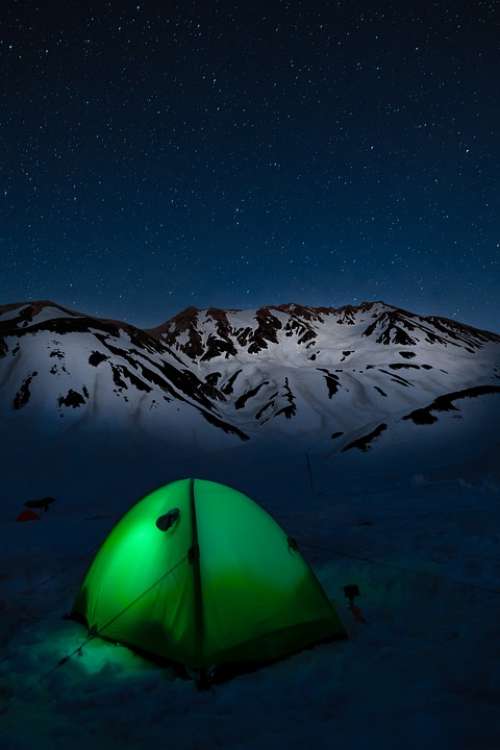 Mountainous Landscape Starry Sky Tent Snow Mountain