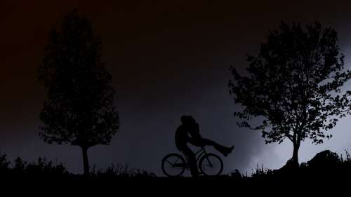 Night Cloud Bike Couple Trees Nature Sky Dark