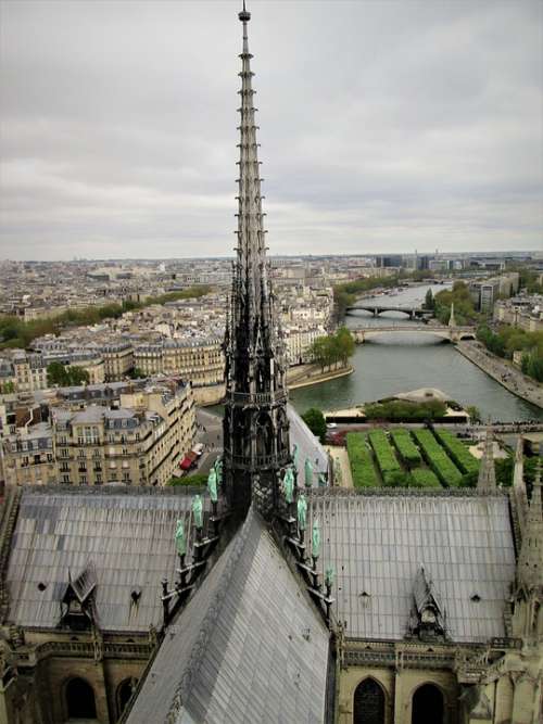 Notre Dame Spire France Paris Cityscape Sky