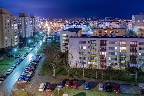Osiedle Housing Blocks Night Street Cars Leave