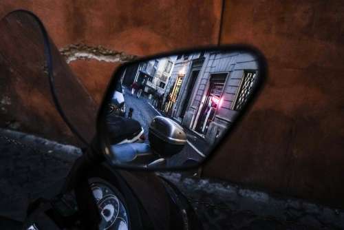 Rearview Mirror View City Rome Reflection Auto