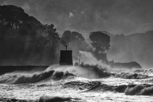 Recco Sea Storm Storm Pano Landscape Waves Italy