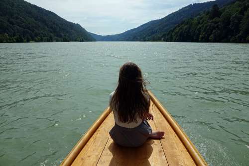 River Danube Boat Wooden Boat Girl Landscape