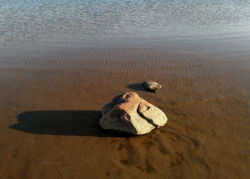 Rock Water Beach Ripples Shadow Brown Stone