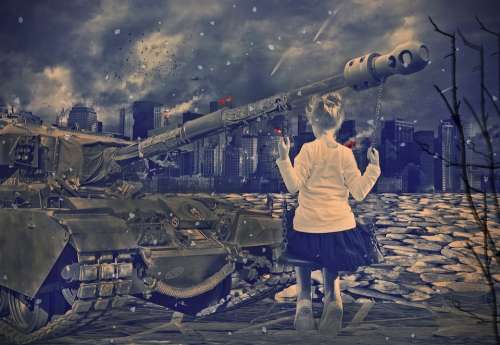 Ruins Panzer Swing Child War Atmosphere Mood