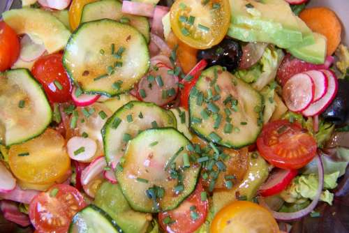 Salad Cucumber Tomato Onion Vegetables Color