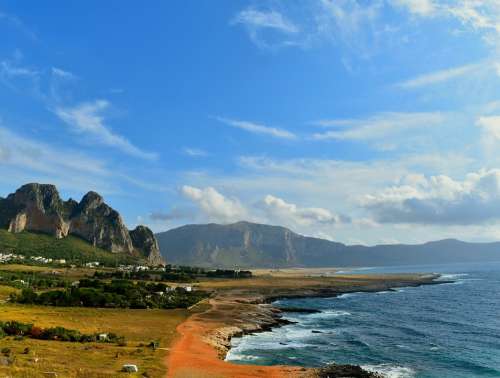 Sea Shore Mountain Sky Clouds Costa Sicily Earth