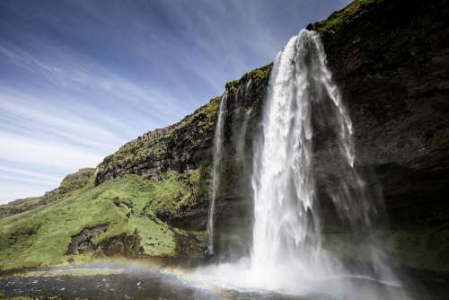 Seljalandsfoss Waterfall Iceland Water Rainbow