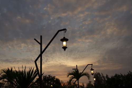 Silhouette Evening Lamp Lanterns Light Night