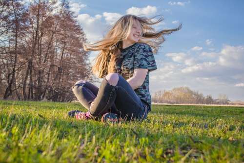 Spring Girl Fantasy Meadow Sky Nature Green Sun