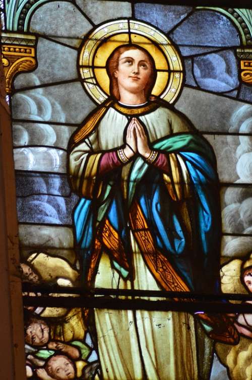 Stained Glass Woman Colorful Sainte Mary