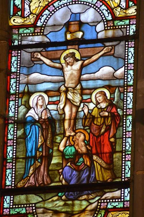 Stained Glass Colorful Crucifixion Death Jesus