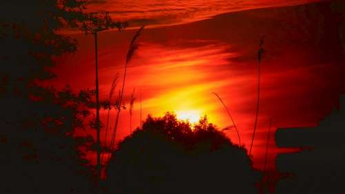 Sun Red Sunset Heaven Clouds Landscape Light