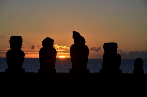 Sunset Moai Easter Island Chile Polynesia