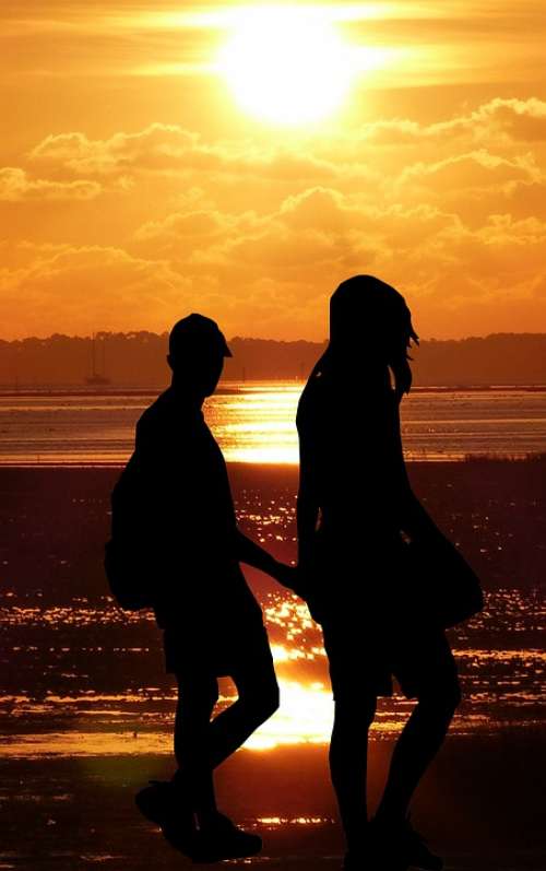 Sunset Couple Beach Love Romantic Romance People