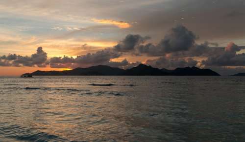 Sunset La Digue Seychelles An Island Sea Beach