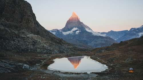 Swiss Matterhorn Tent Lake Reflection Peak