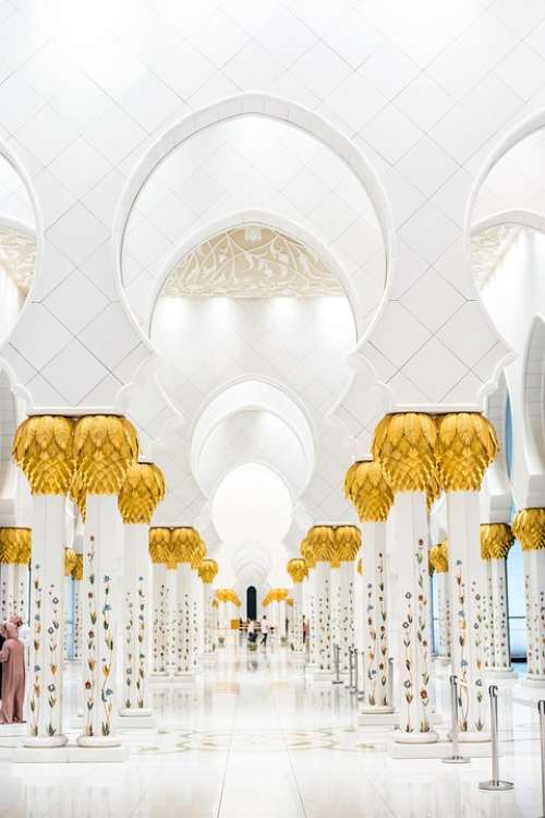 Uae Abu Dhabi Grand Mosque Lights Dome Muslims