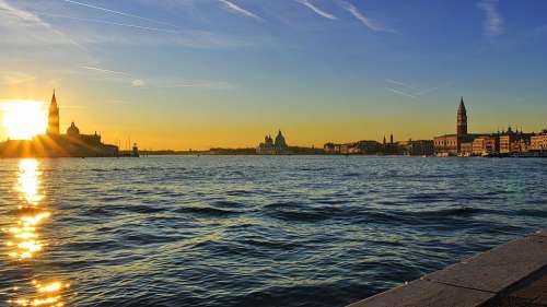 Venice Sea Italy Building Architecture Sunset