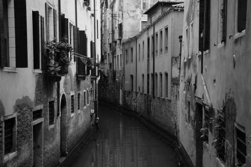 Venice Canal Black And White Italy Water City